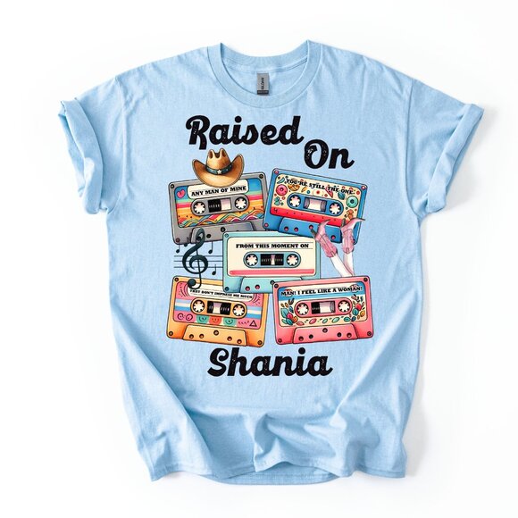Raised On Shania Twain T-Shirt 90s Country Music Retro Cassette Tee Women's Gift - Picture 1 of 3